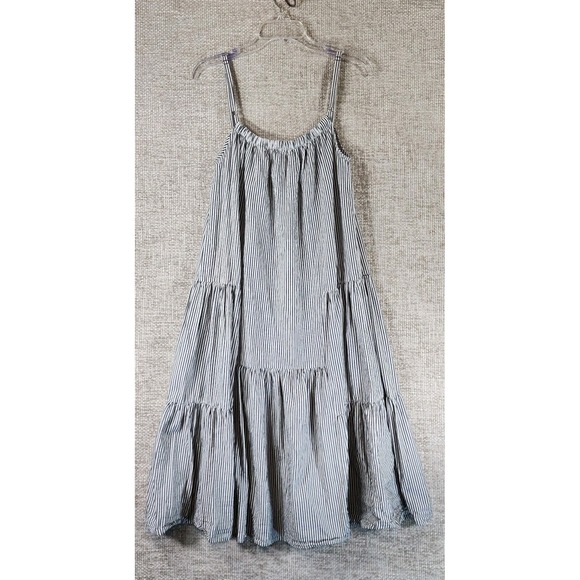 Dylan Railroad Stripe Sun Dress A-Line Midi Womens M Black White Ruffled - Picture 6 of 10